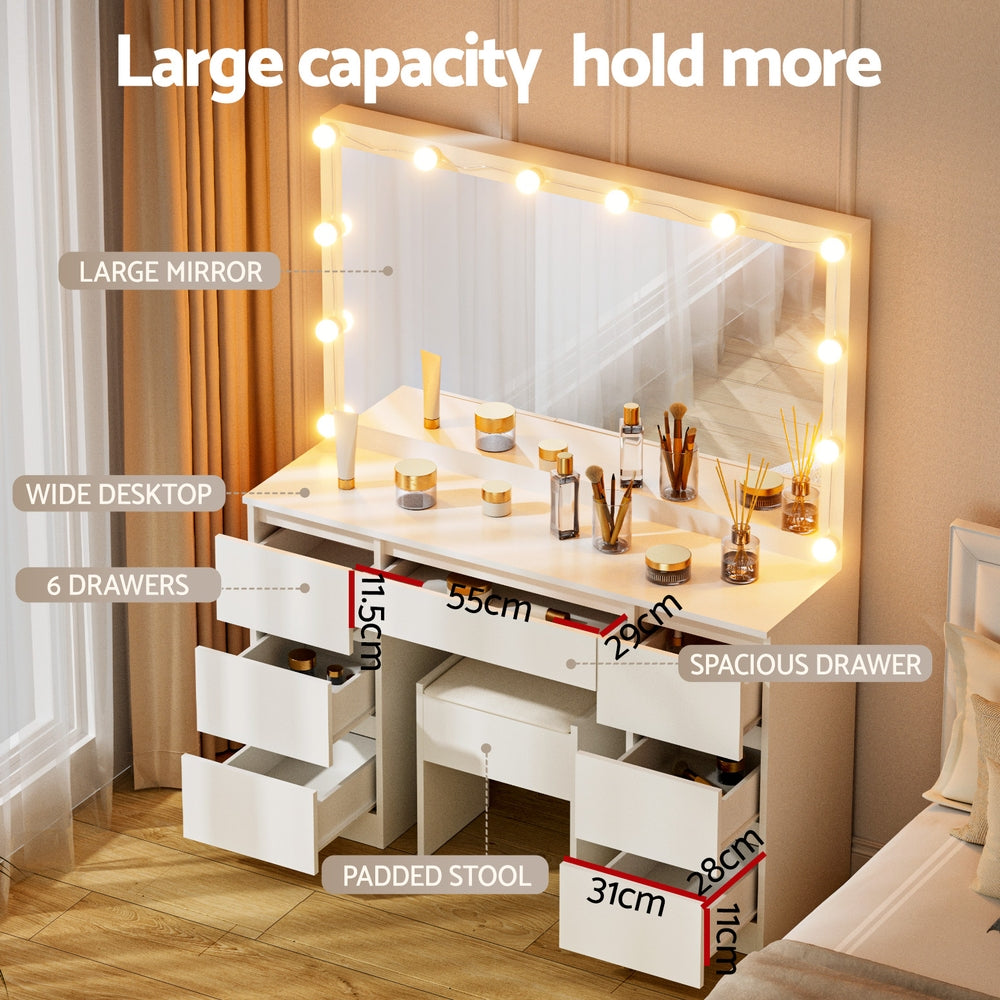 Artiss Dressing Table Vanity Desk Set Stool 12 Led Bulbs White - Homecoze