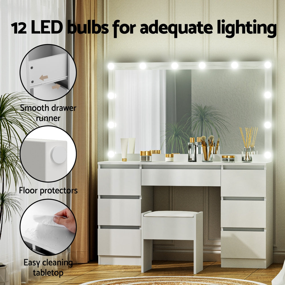 Artiss Dressing Table Vanity Desk Set Stool 12 Led Bulbs White - Homecoze