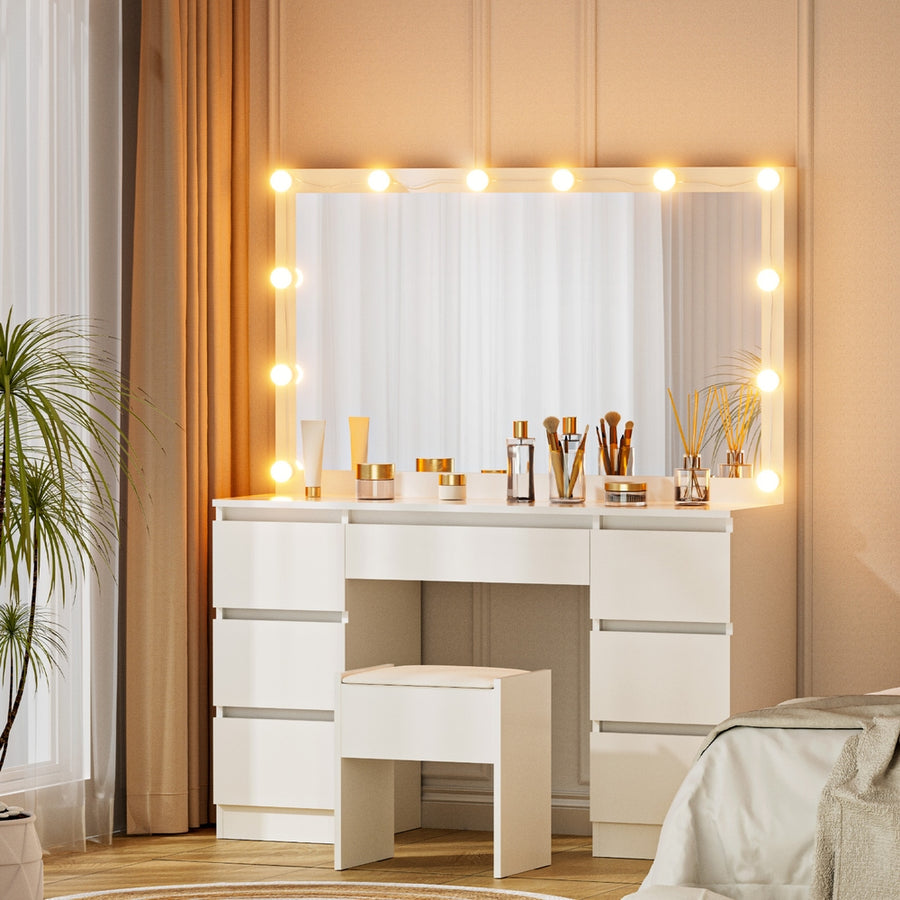 Artiss Dressing Table Vanity Desk Set Stool 12 Led Bulbs White - Homecoze