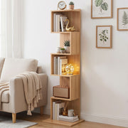 Artiss 5 Tiers Bookshelf S-shaped Bookcase Oak - Homecoze