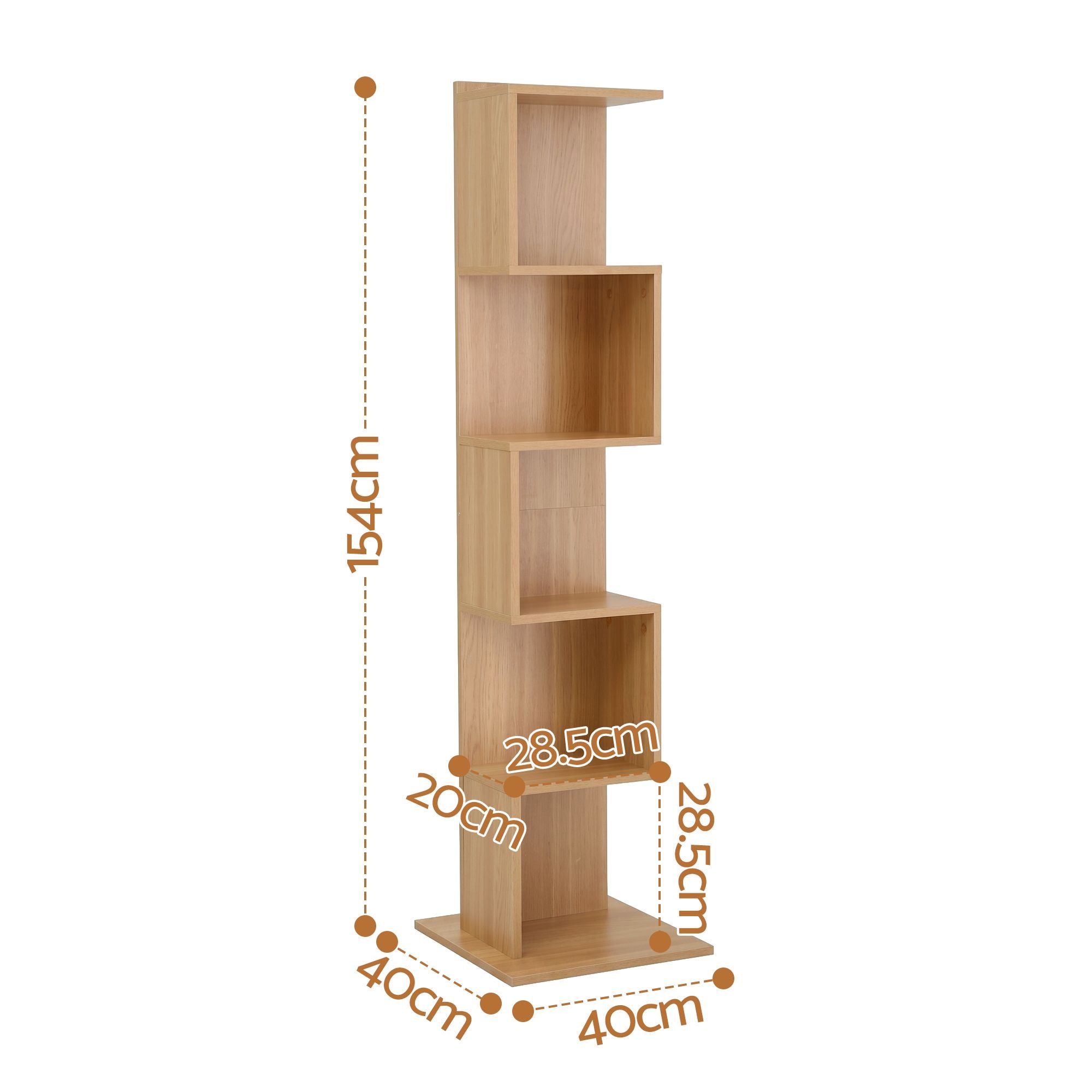 Artiss 5 Tiers Bookshelf S-shaped Bookcase Oak - Homecoze