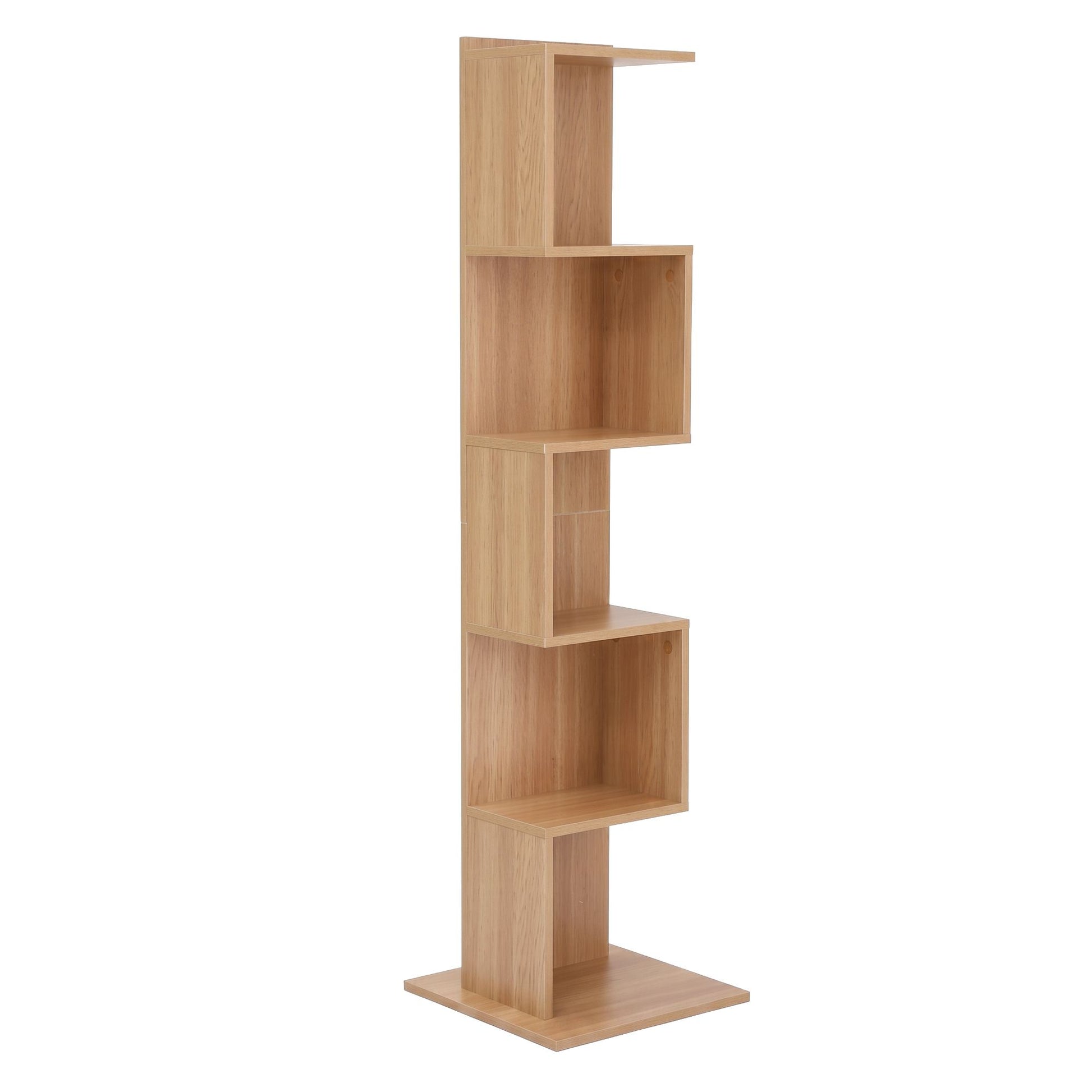 Artiss 5 Tiers Bookshelf S-shaped Bookcase Oak - Homecoze