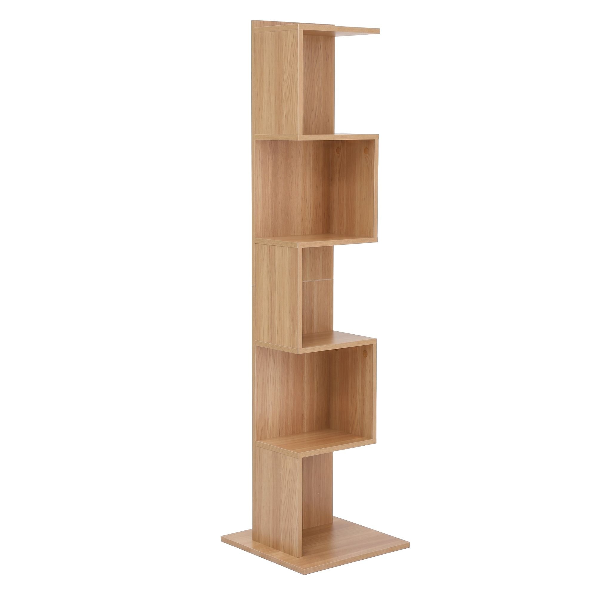 Artiss 5 Tiers Bookshelf S-shaped Bookcase Oak - Homecoze