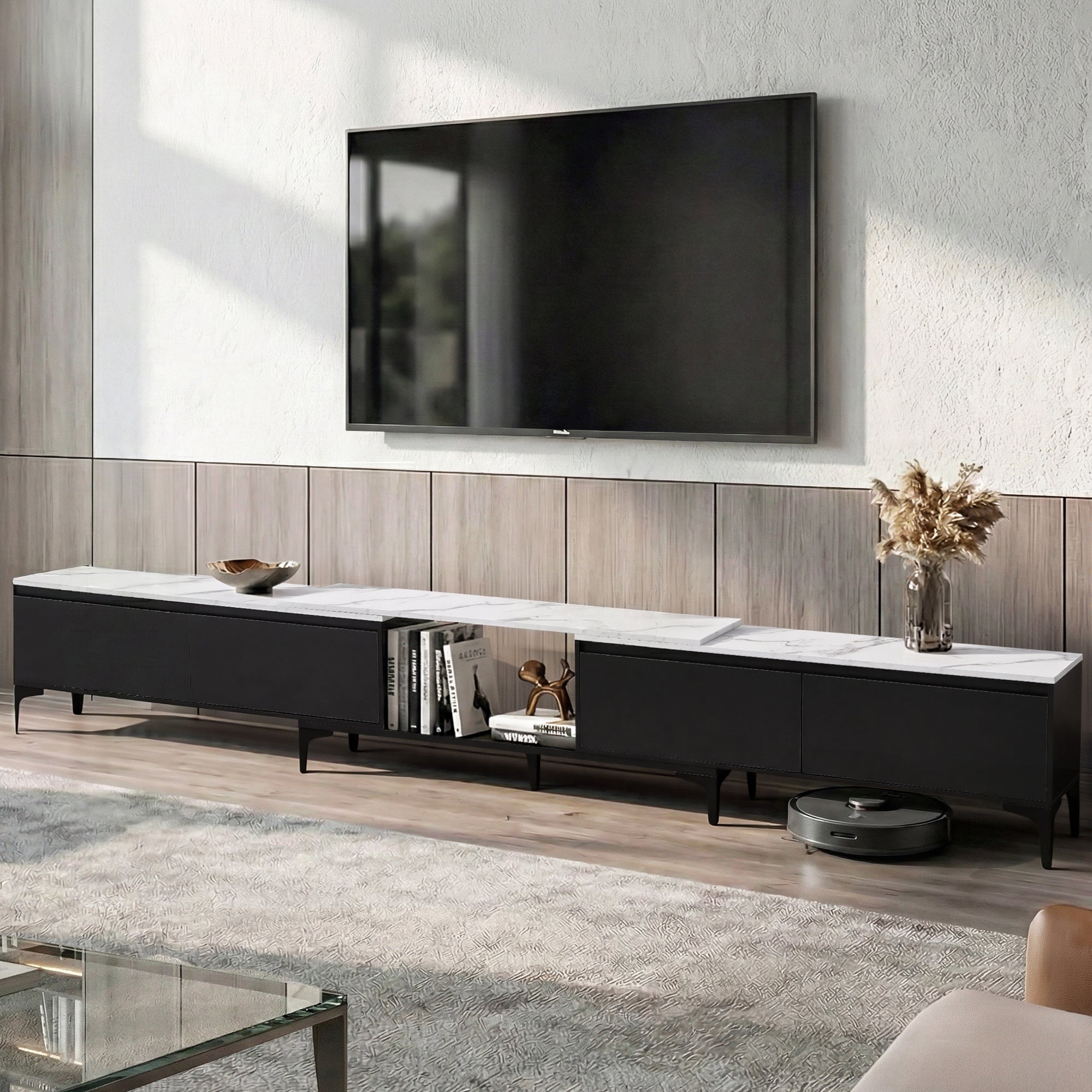 Artiss TV Cabinet Entertainment Unit Stand Extendable Black - Homecoze