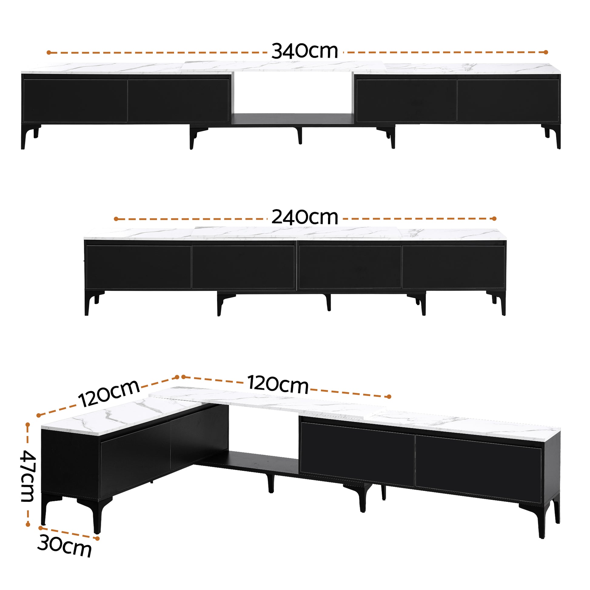 Artiss TV Cabinet Entertainment Unit Stand Extendable Black - Homecoze