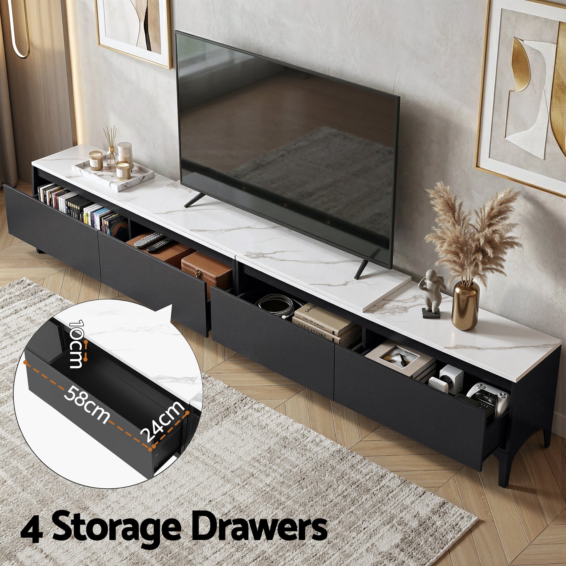 Artiss TV Cabinet Entertainment Unit Stand Extendable Black - Homecoze