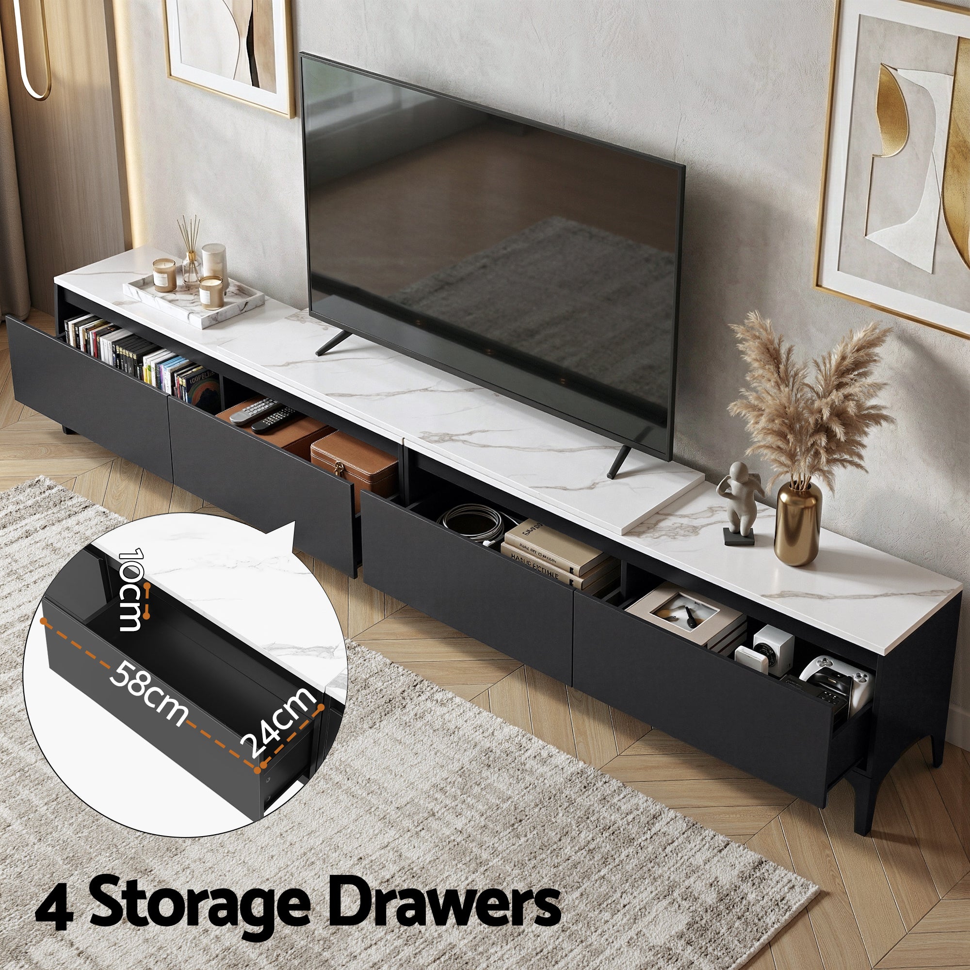 Artiss TV Cabinet Entertainment Unit Stand Extendable Black - Homecoze