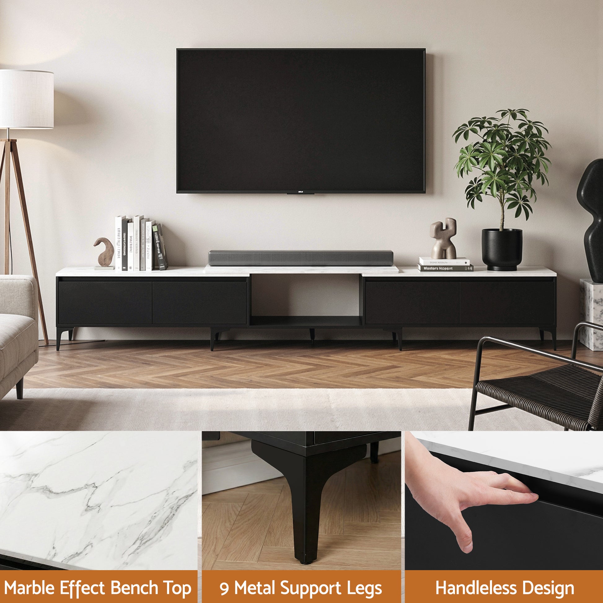Artiss TV Cabinet Entertainment Unit Stand Extendable Black - Homecoze
