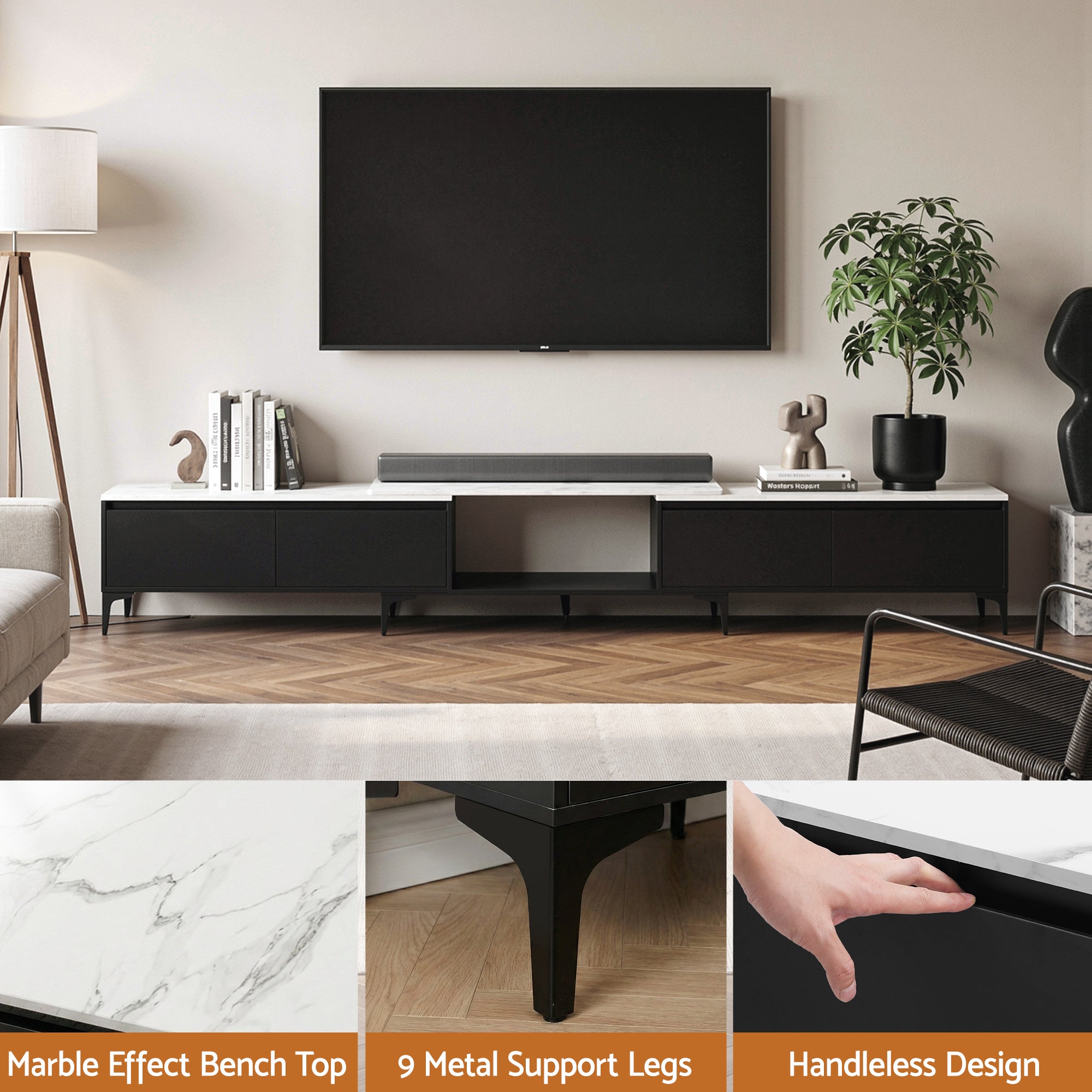 Artiss TV Cabinet Entertainment Unit Stand Extendable Black - Homecoze