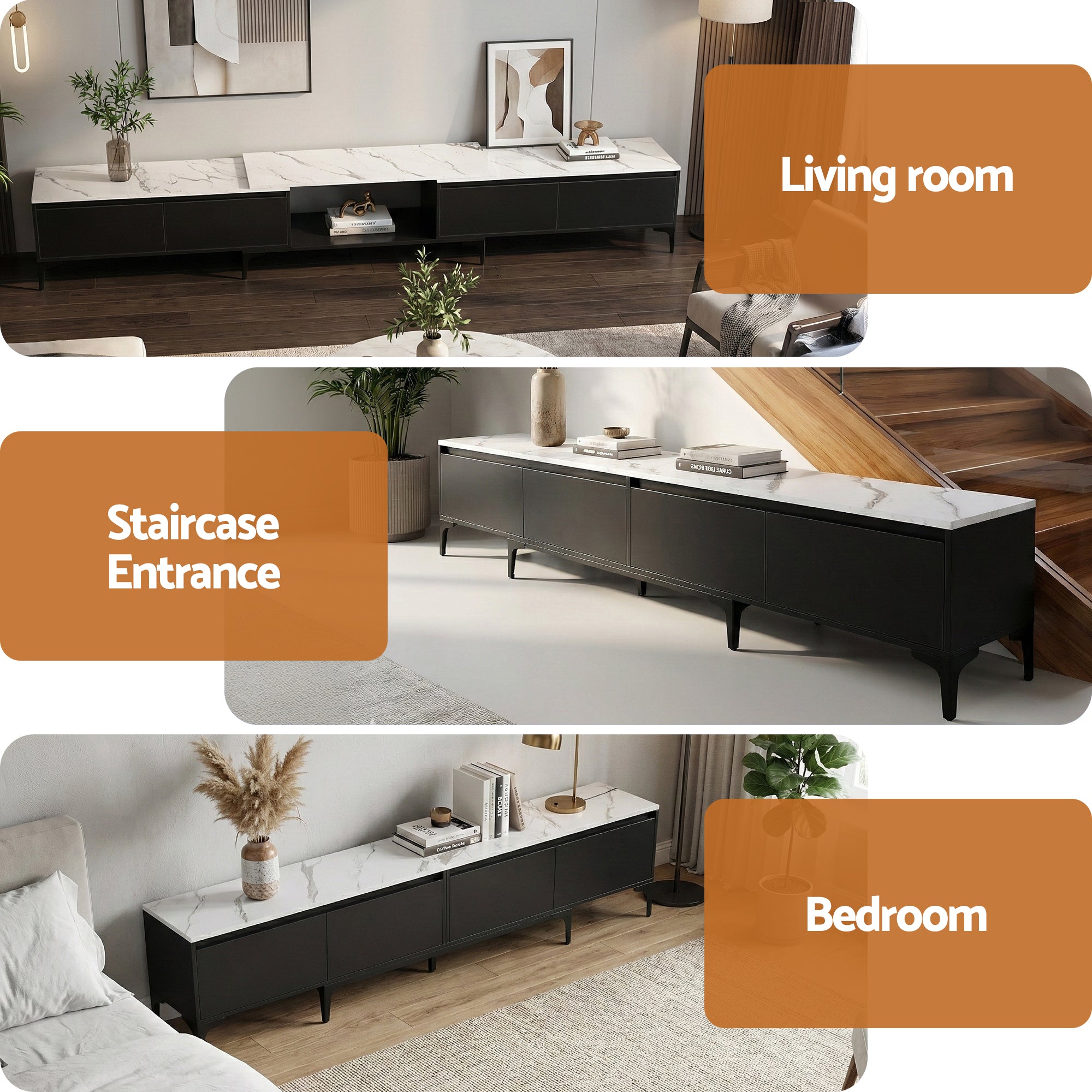 Artiss TV Cabinet Entertainment Unit Stand Extendable Black - Homecoze