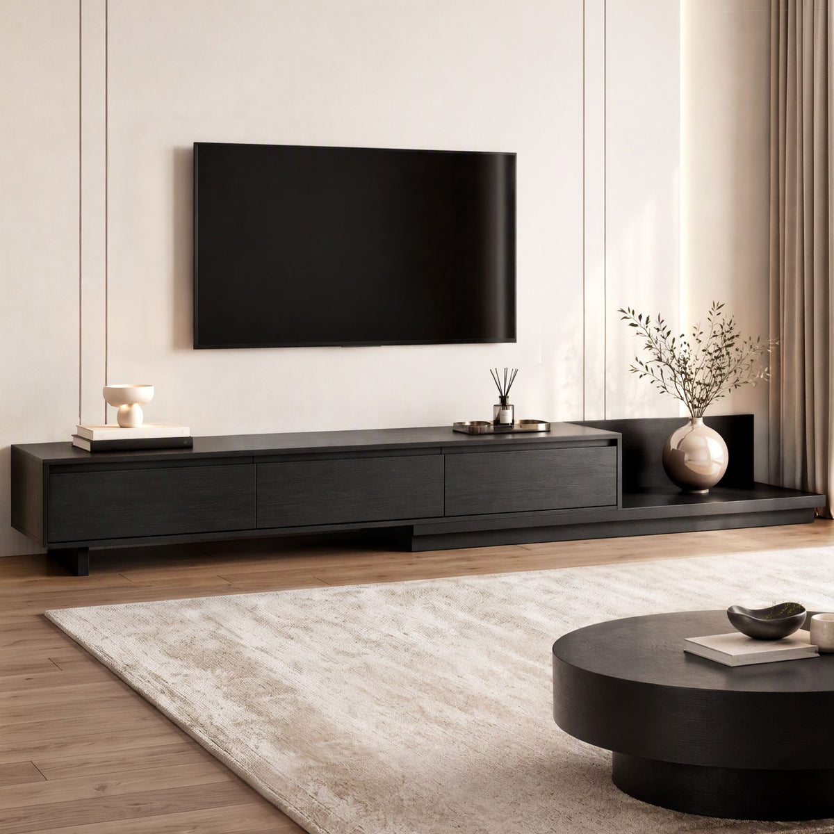 Winston Extendable Lowline TV Unit 200–380cm – Dark Walnut