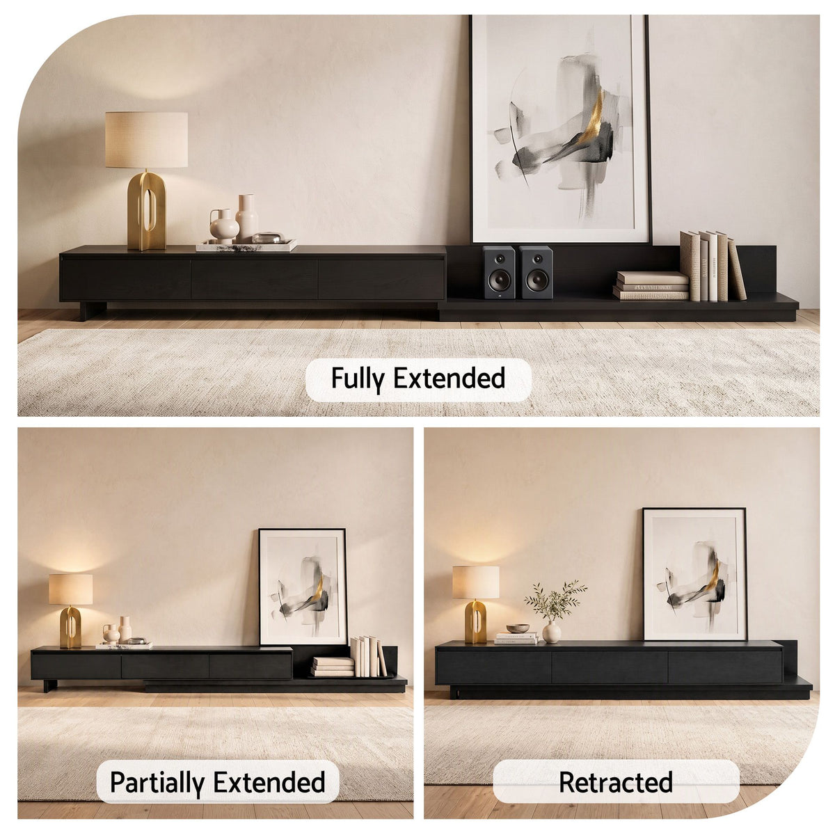 Winston Extendable Lowline TV Unit 200–380cm – Dark Walnut