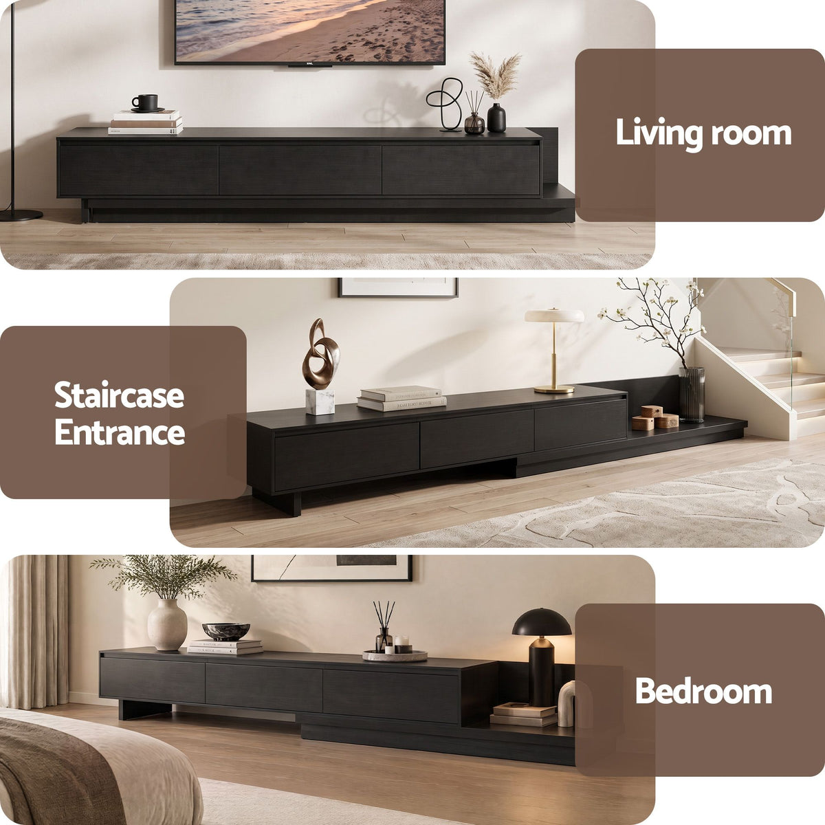 Winston Extendable Lowline TV Unit 200–380cm – Dark Walnut