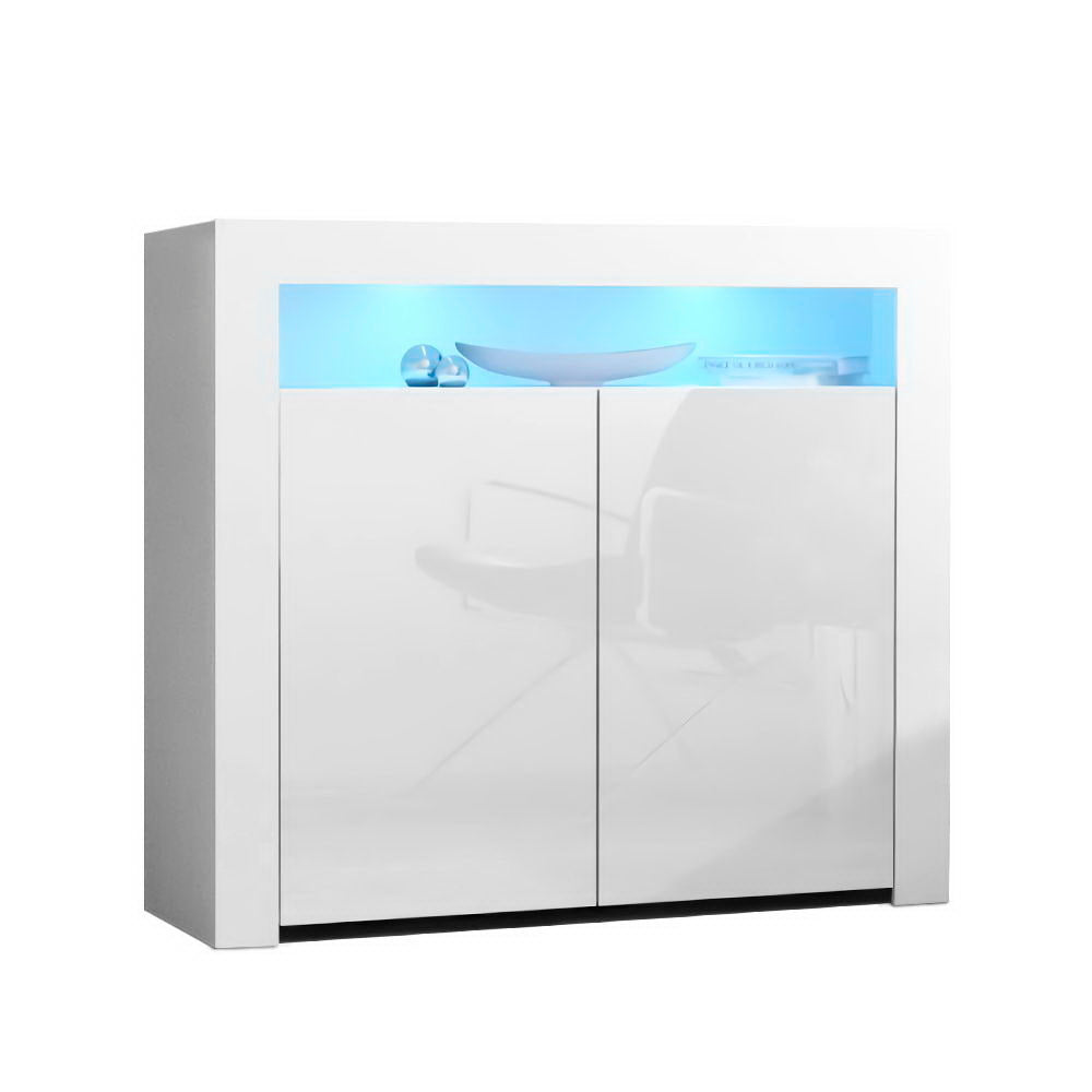 High Gloss Buffet Sideboard Cabinet with LED Light - White - Homecoze