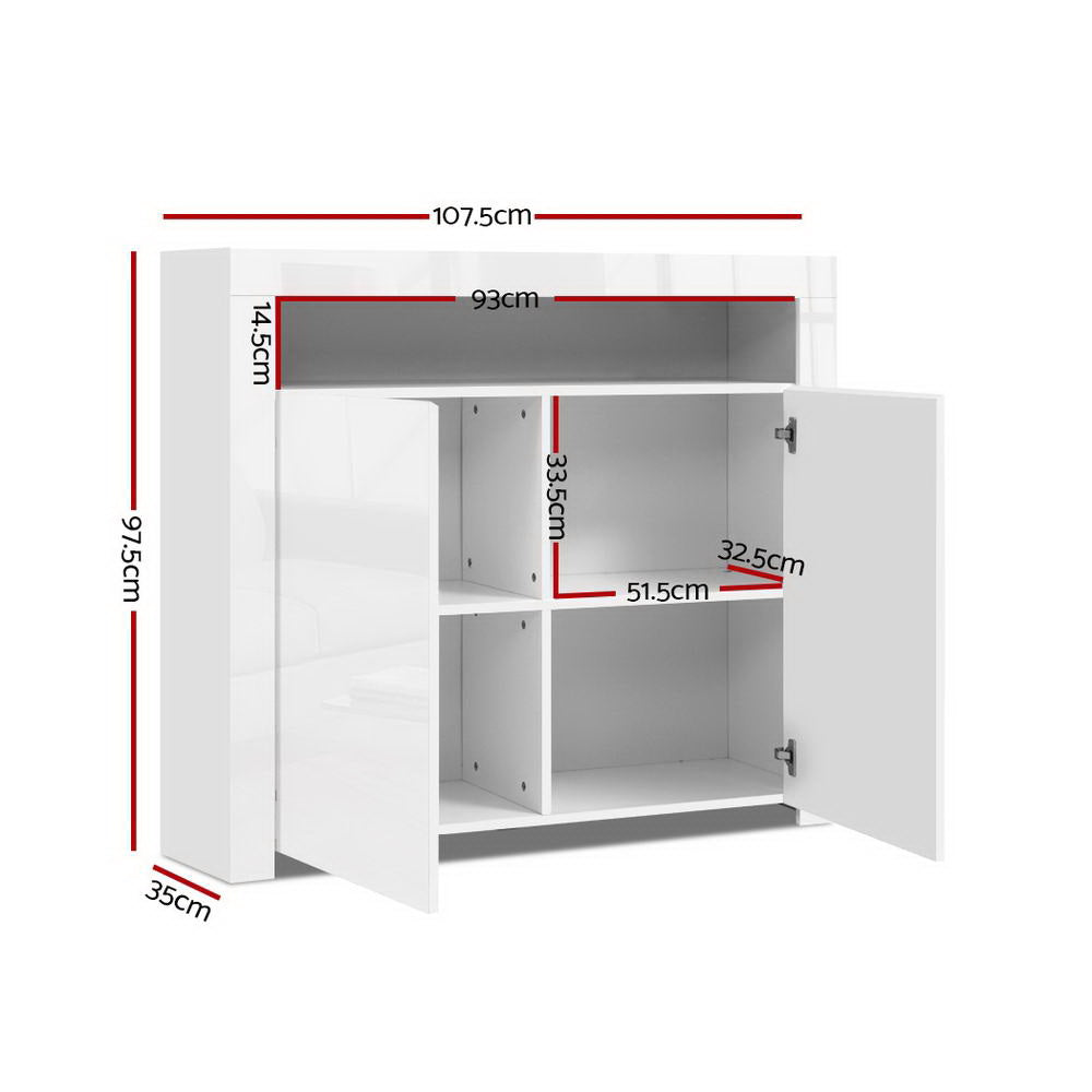 High Gloss Buffet Sideboard Cabinet with LED Light - White - Homecoze