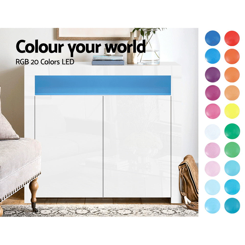 High Gloss Buffet Sideboard Cabinet with LED Light - White - Homecoze