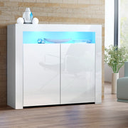 High Gloss Buffet Sideboard Cabinet with LED Light - White - Homecoze