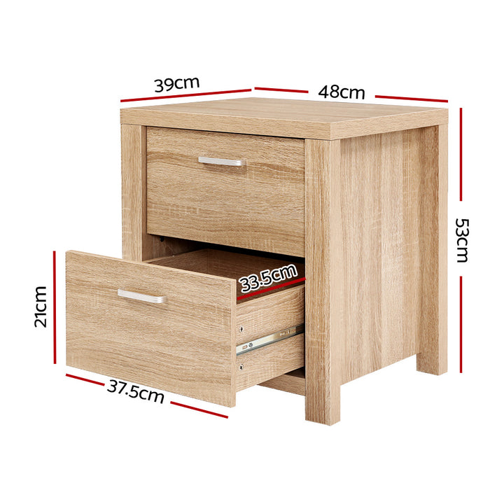 Natural Woodgrain Style Bedside Drawers - Beige Wood