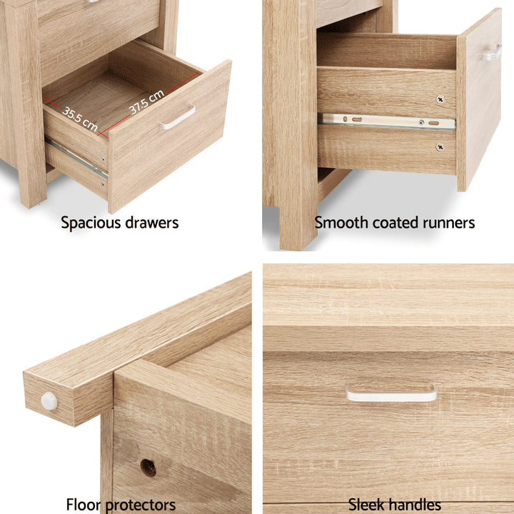 Natural Woodgrain Style Bedside Drawers - Beige Wood