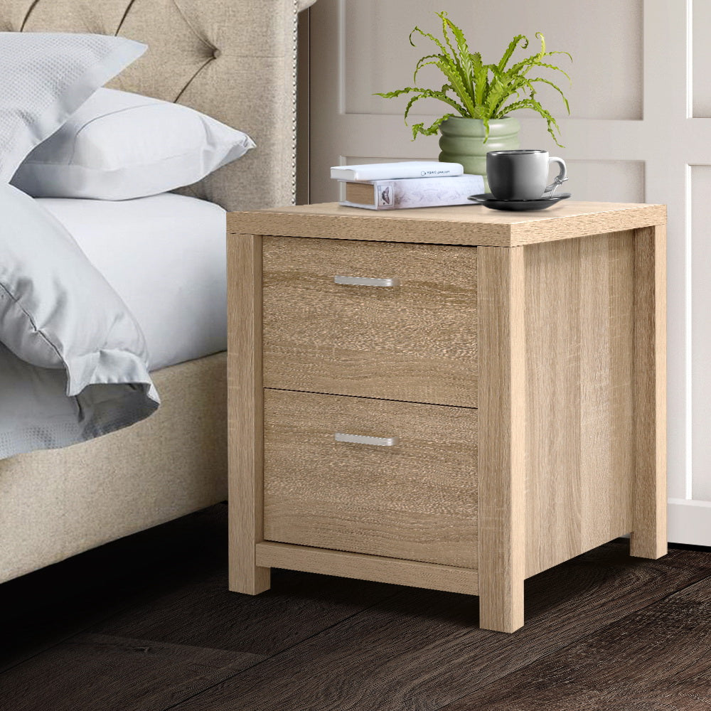 Natural Woodgrain Style Bedside Drawers - Beige Wood