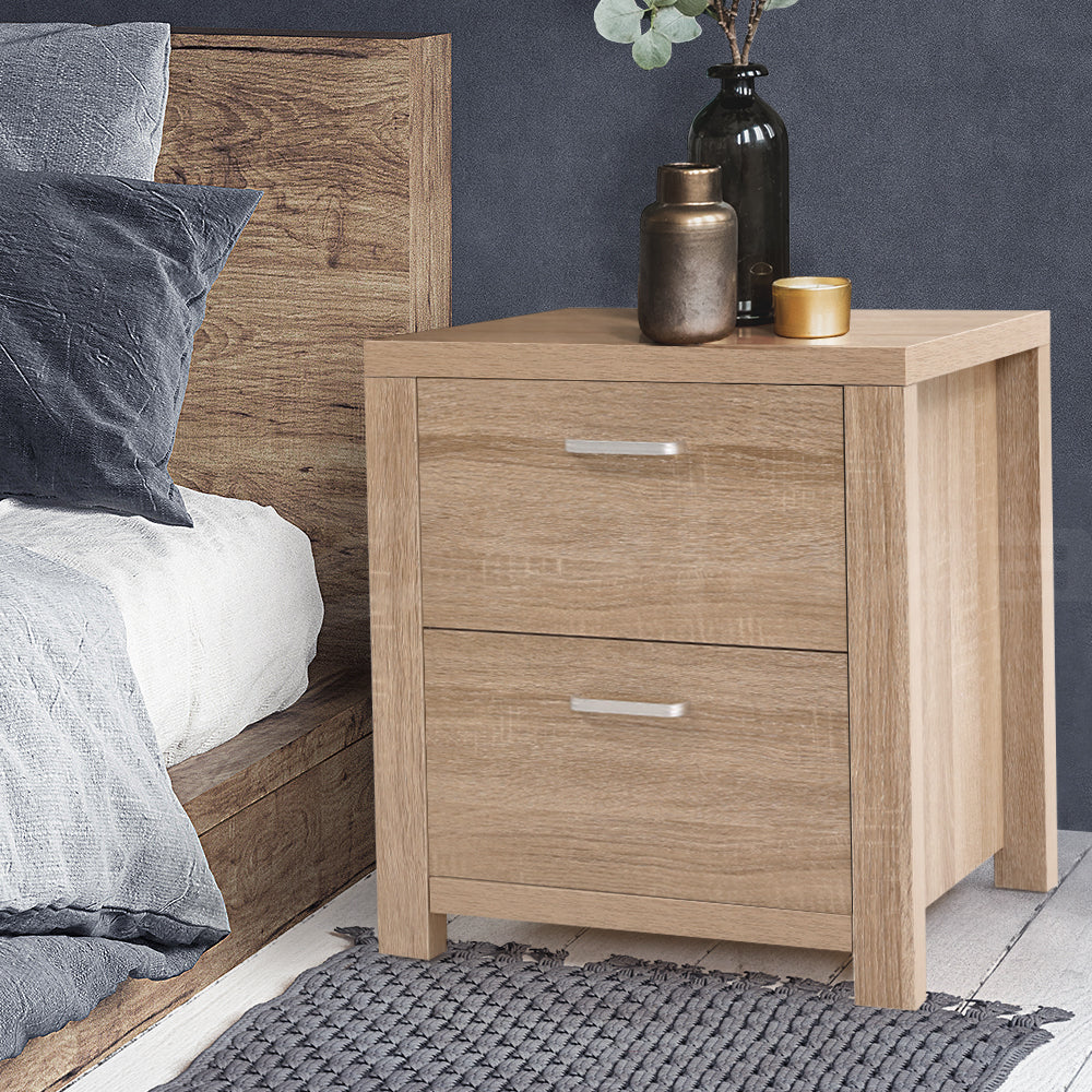 Natural Woodgrain Style Bedside Drawers - Beige Wood - Homecoze