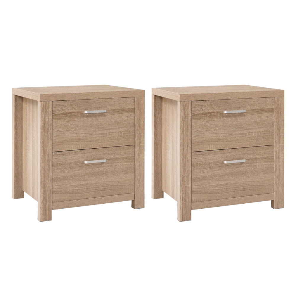 Natural Woodgrain Style Bedside Drawers (Set of 2) - Beige Wood - Homecoze