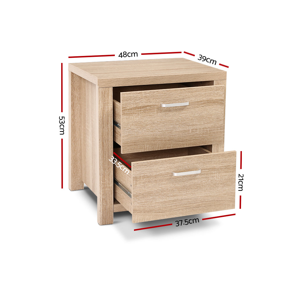 Natural Woodgrain Style Bedside Drawers (Set of 2) - Beige Wood - Homecoze
