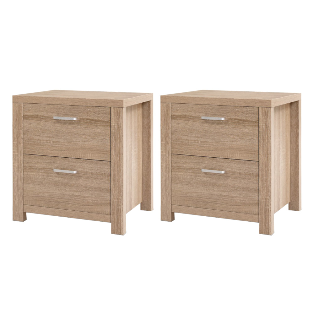 Natural Woodgrain Style Bedside Drawers (Set of 2) - Beige Wood - Homecoze
