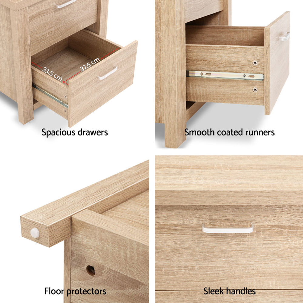 Natural Woodgrain Style Bedside Drawers (Set of 2) - Beige Wood - Homecoze