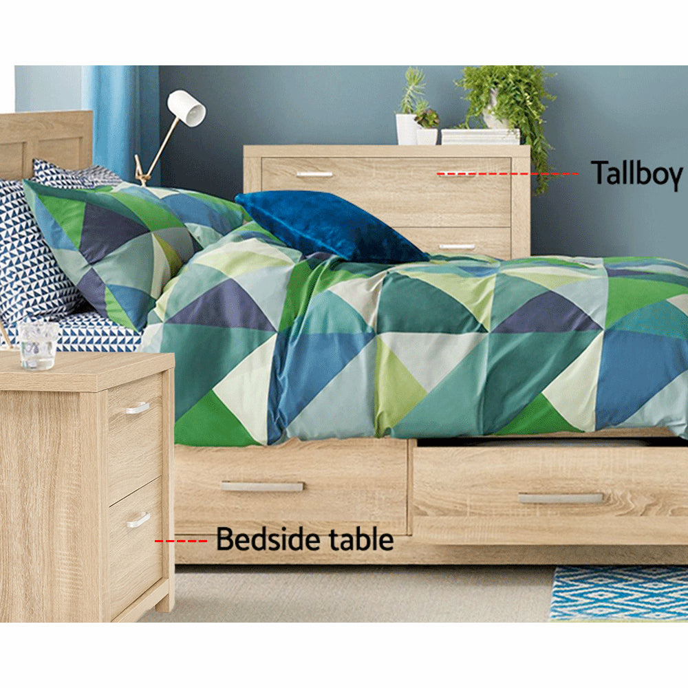 Natural Woodgrain Style Bedside Drawers (Set of 2) - Beige Wood - Homecoze