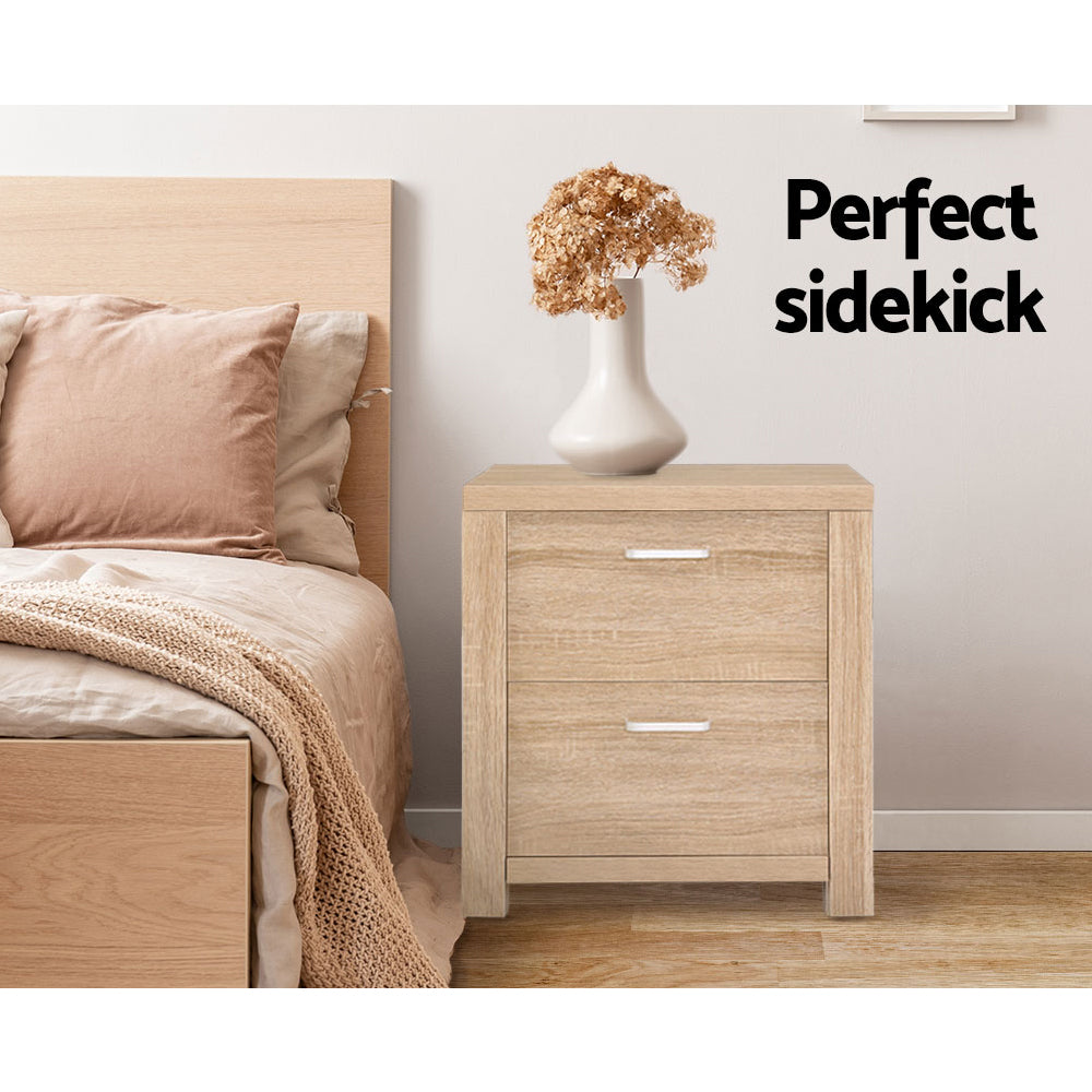 Natural Woodgrain Style Bedside Drawers (Set of 2) - Beige Wood - Homecoze