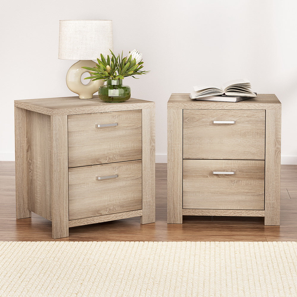 Natural Woodgrain Style Bedside Drawers (Set of 2) - Beige Wood - Homecoze