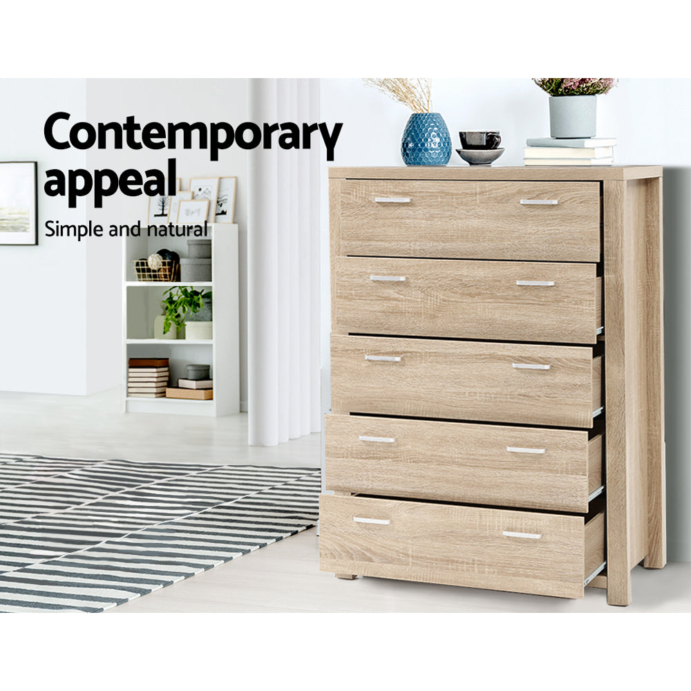 5 Drawer Tallboy Chest of Drawers - Natural - Homecoze