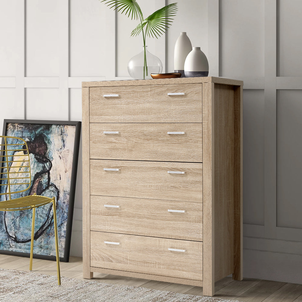 5 Drawer Tallboy Chest of Drawers - Natural - Homecoze