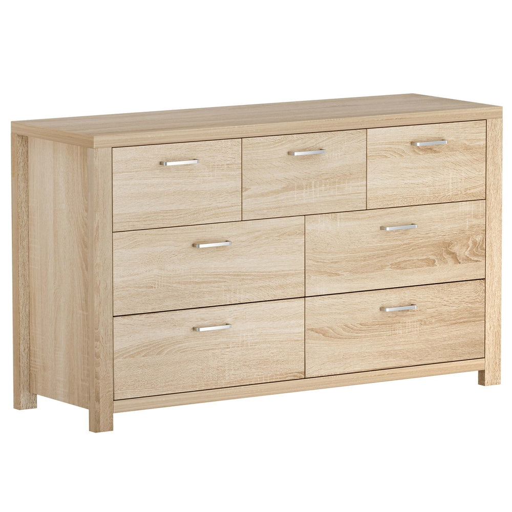 7 Drawer Modern Lowboy Dresser Chest of Drawers - Oak - Homecoze