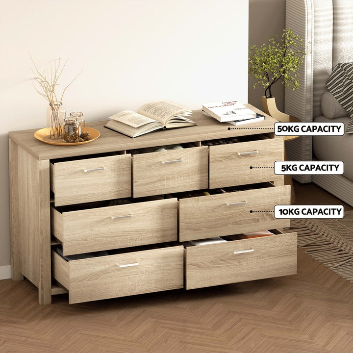 7 Drawer Modern Lowboy Dresser Chest of Drawers - Oak - Homecoze