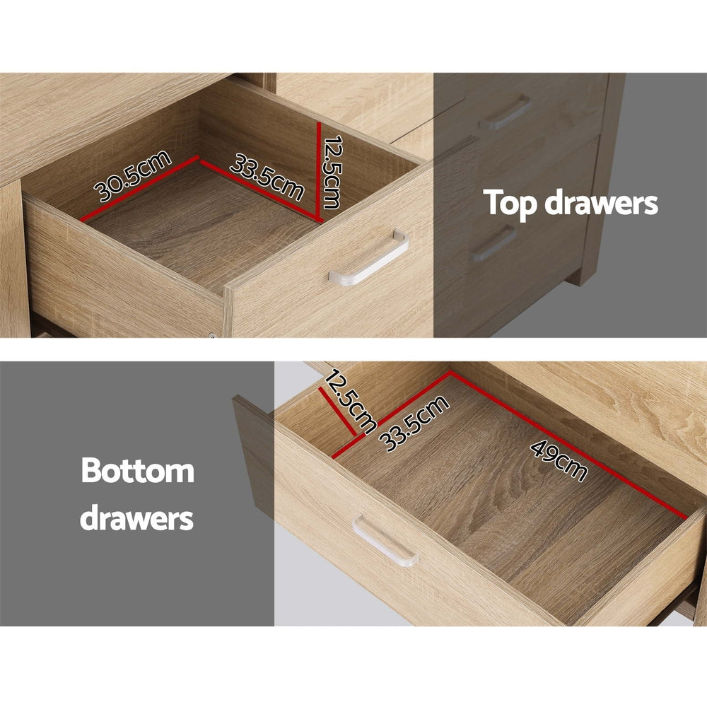 7 Drawer Modern Lowboy Dresser Chest of Drawers - Oak - Homecoze
