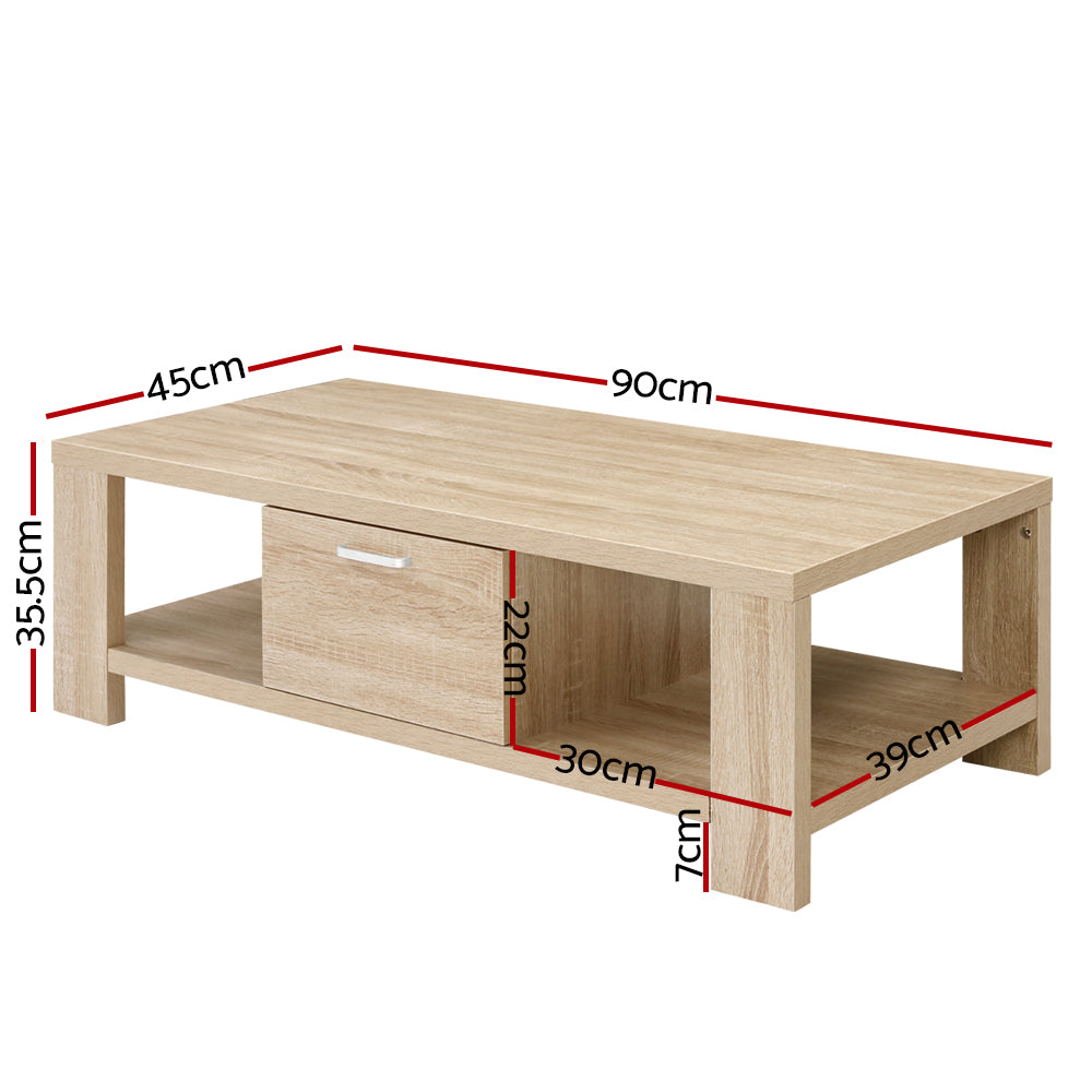 Modern Coffee Table with Drawer - Oak - Homecoze