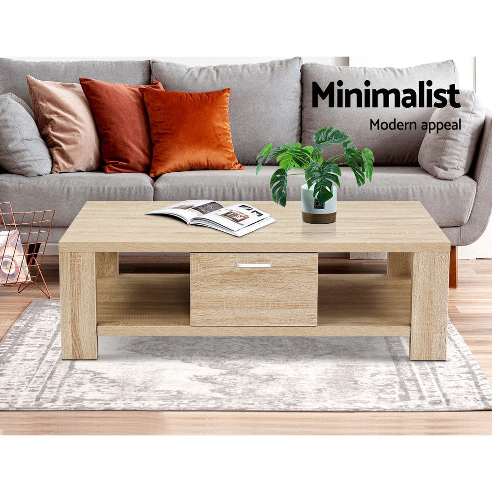 Modern Coffee Table with Drawer - Oak - Homecoze