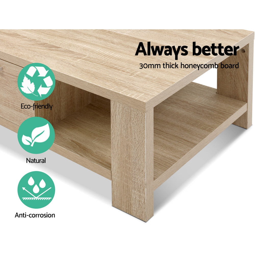 Modern Coffee Table with Drawer - Oak - Homecoze