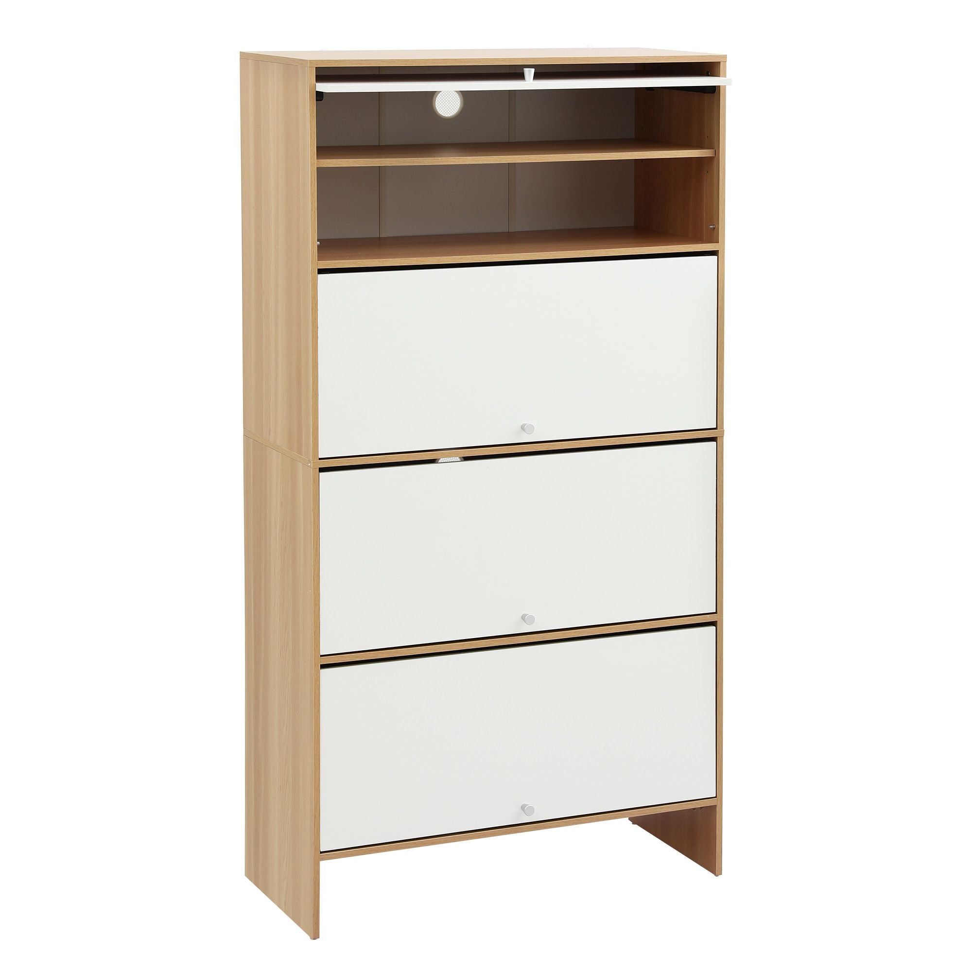 Slimline Shoe Cabinet with Adjustable Shelves – White & Pine