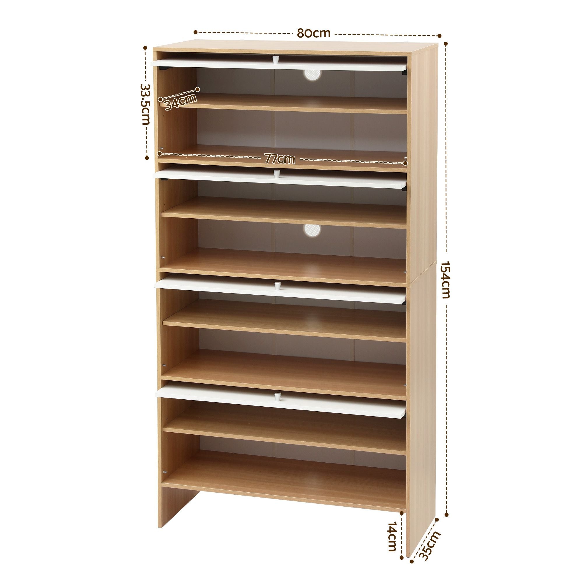 Slimline Shoe Cabinet with Adjustable Shelves – White & Pine