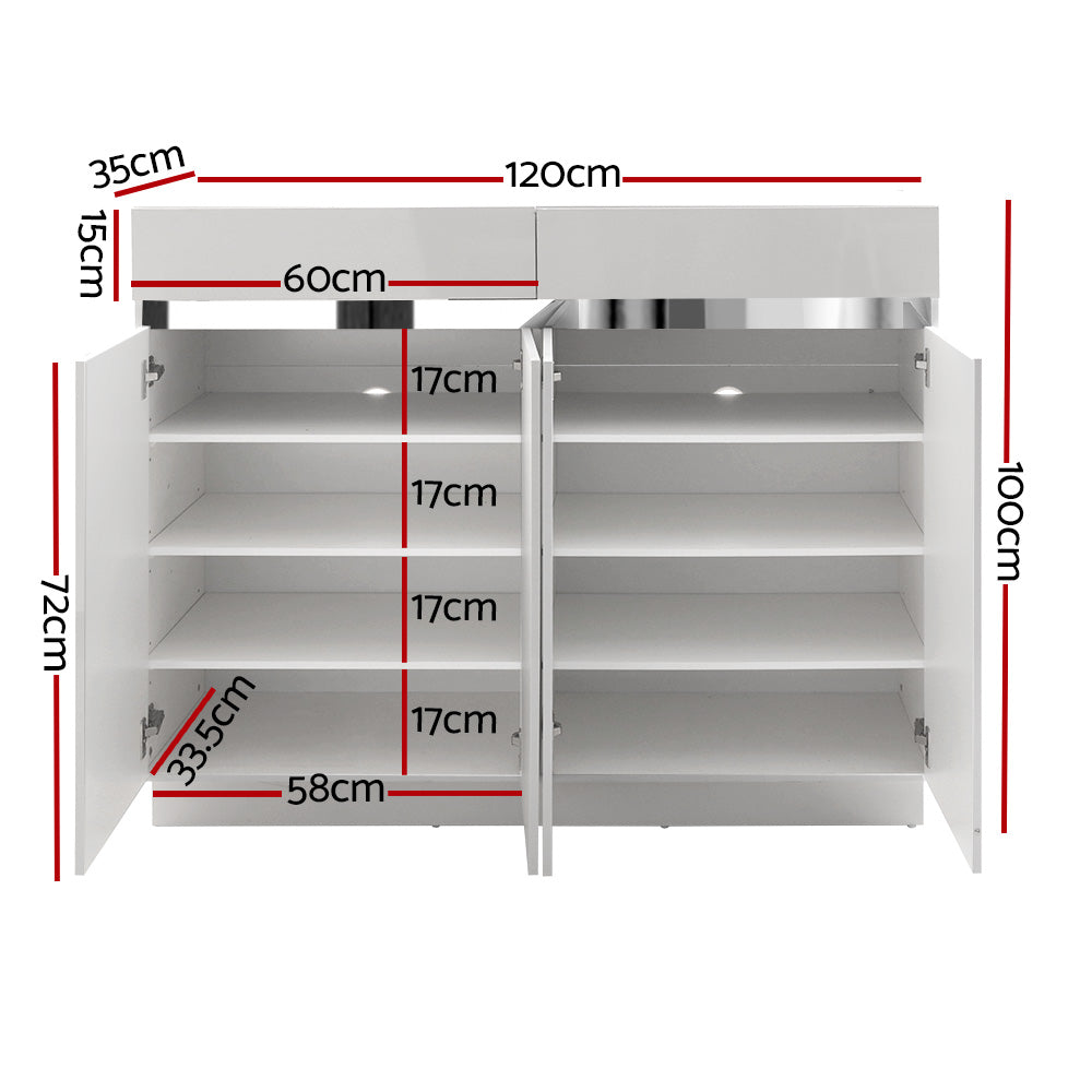 Modern High Gloss 120cm Shoe Cabinet Console Table - White - Homecoze