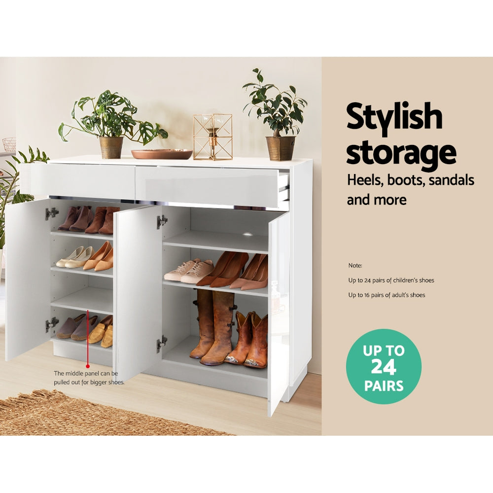 Modern High Gloss 120cm Shoe Cabinet Console Table - White - Homecoze