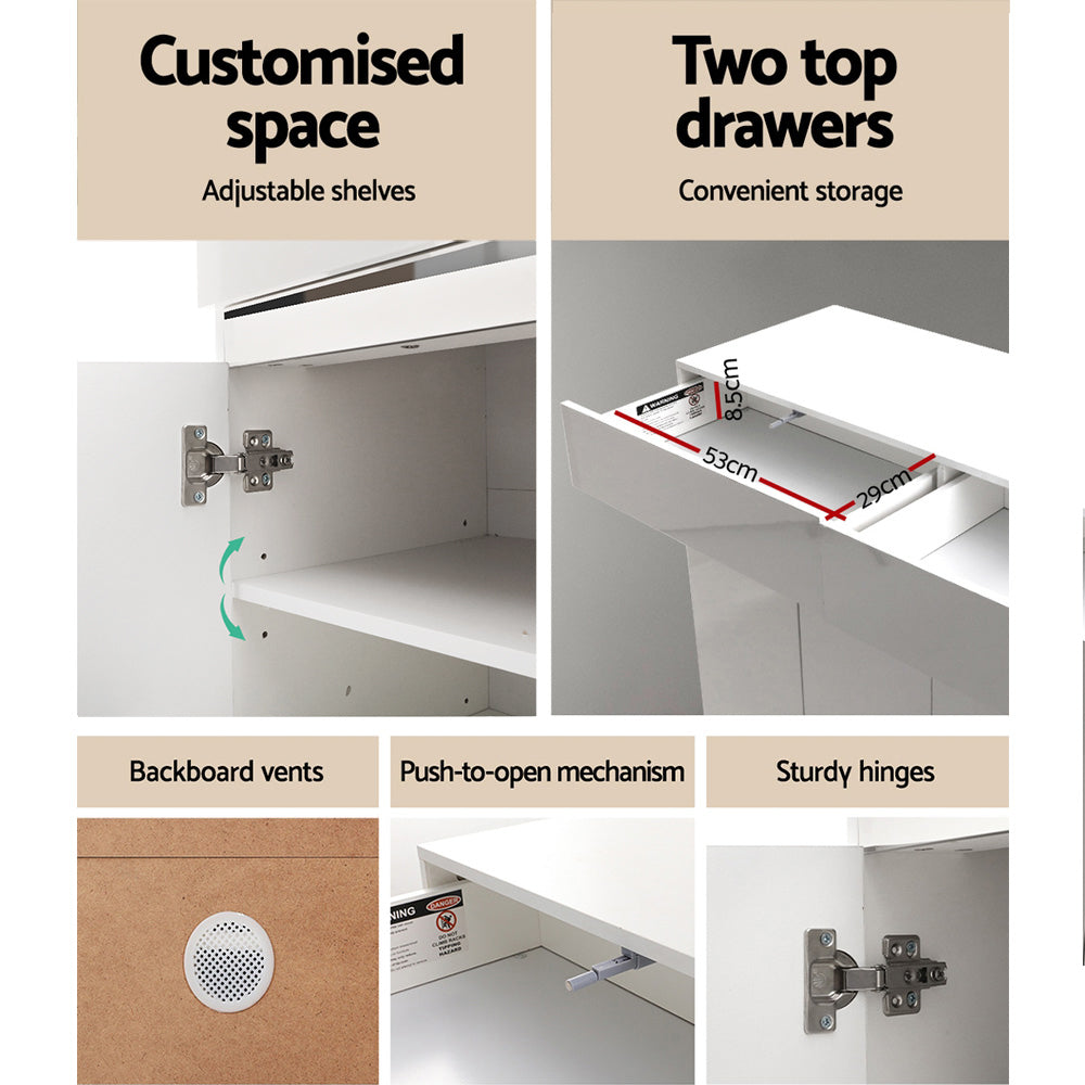 Modern High Gloss 120cm Shoe Cabinet Console Table - White - Homecoze