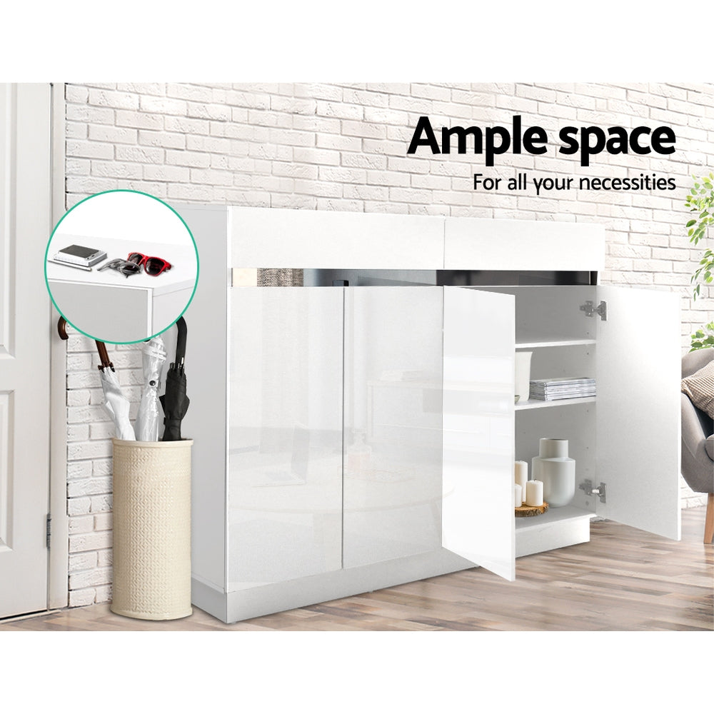 Modern High Gloss 120cm Shoe Cabinet Console Table - White - Homecoze