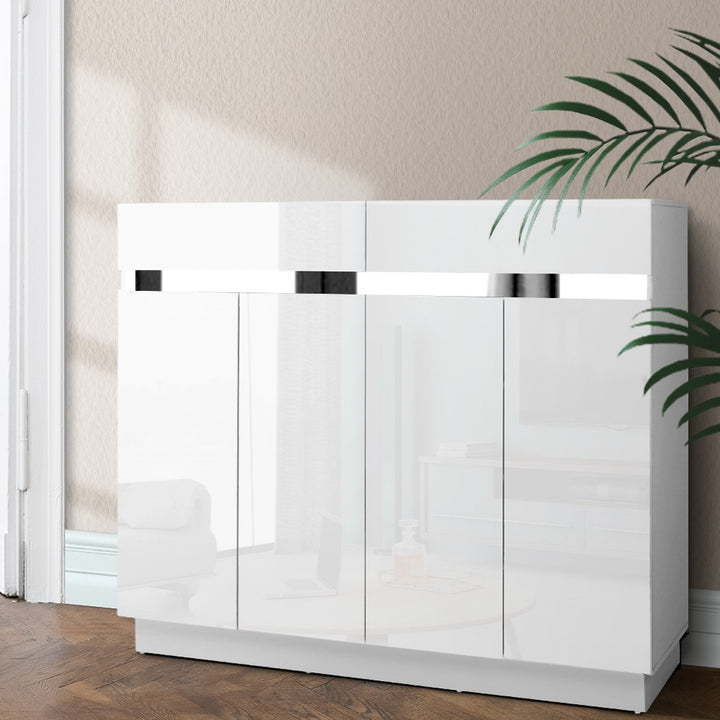 Modern High Gloss 120cm Shoe Cabinet Console Table - White - Homecoze