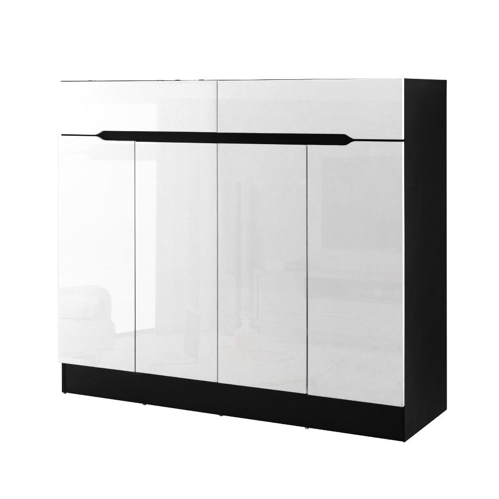 120cm High Gloss Shoe Cabinet Storage Cupboard with Drawers - White - Homecoze