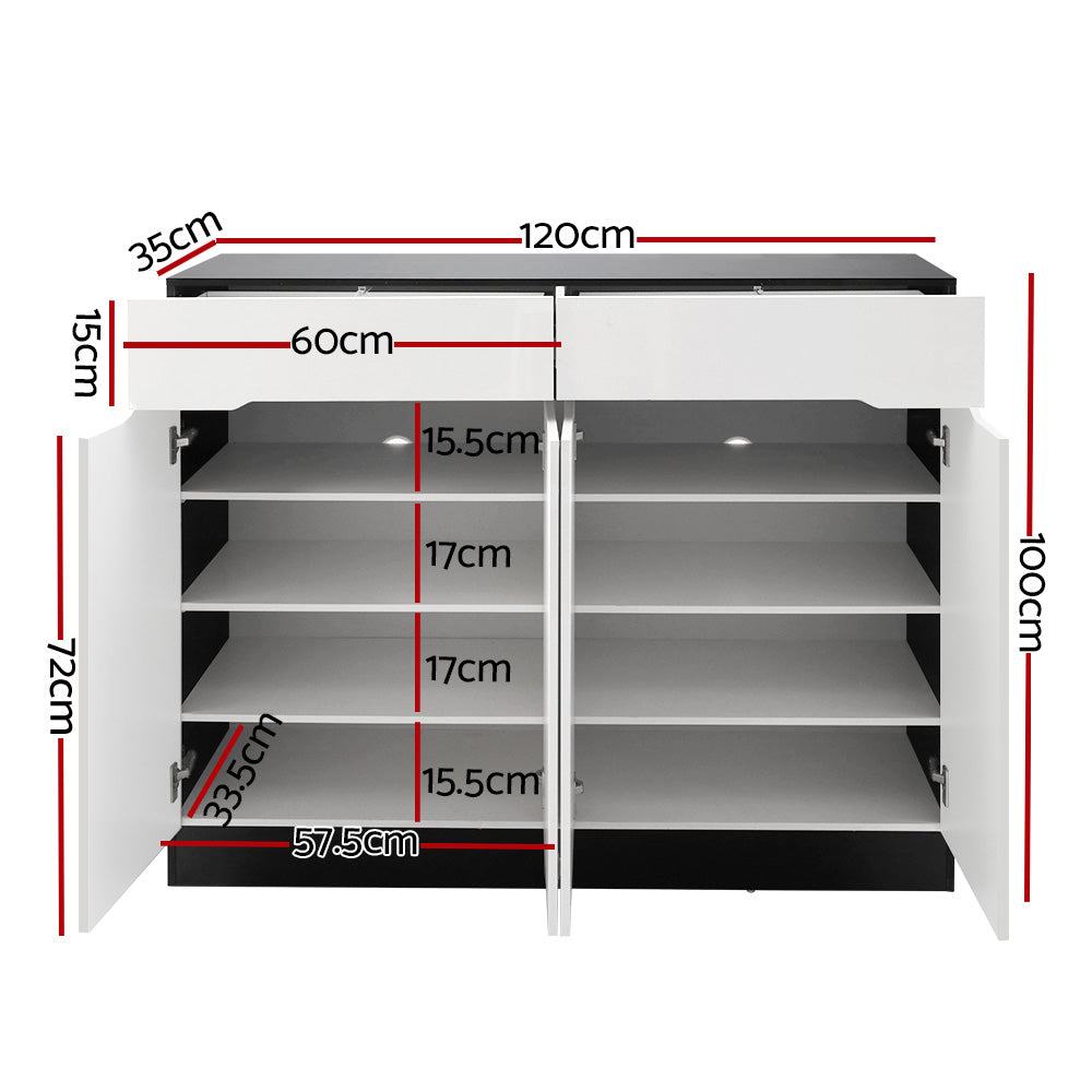 120cm High Gloss Shoe Cabinet Storage Cupboard with Drawers - White - Homecoze