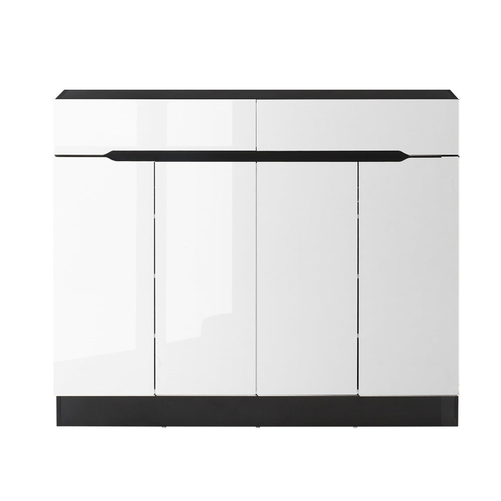 120cm High Gloss Shoe Cabinet Storage Cupboard with Drawers - White - Homecoze